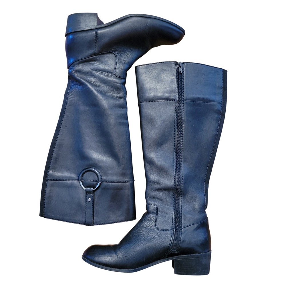 Alfani 9WC Tall Riding Boots Black Leather Extended Calf Block Heel STEPFLEX